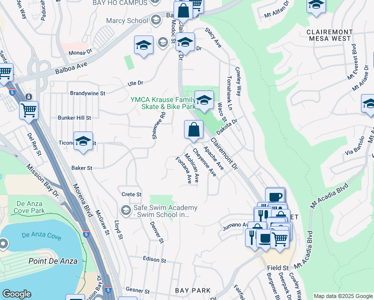 map of restaurants, bars, coffee shops, grocery stores, and more near 4407 Dakota Drive in San Diego