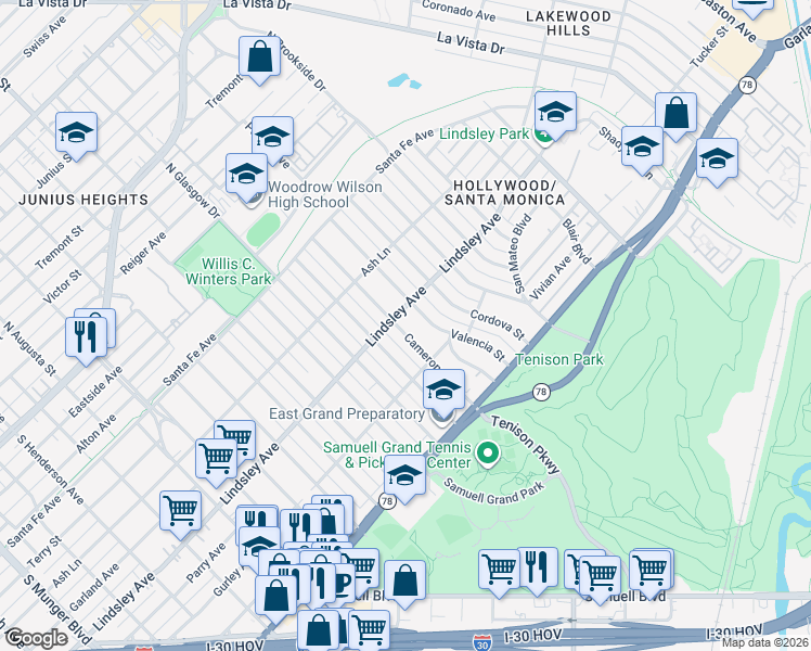 map of restaurants, bars, coffee shops, grocery stores, and more near 810 Cameron Avenue in Dallas