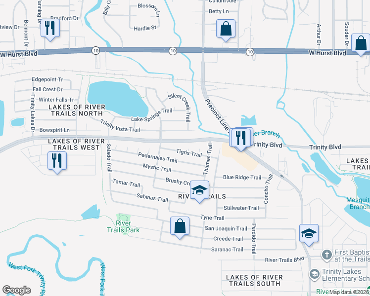 map of restaurants, bars, coffee shops, grocery stores, and more near 2955 Volga Court in Fort Worth