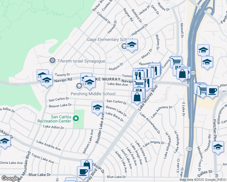 map of restaurants, bars, coffee shops, grocery stores, and more near 8353 Lake Gaby Avenue in San Diego