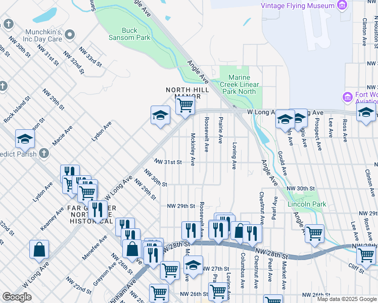 map of restaurants, bars, coffee shops, grocery stores, and more near 3109 Mckinley Avenue in Fort Worth