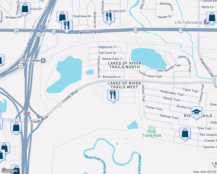 map of restaurants, bars, coffee shops, grocery stores, and more near 8220 Snow Egret Way in Fort Worth