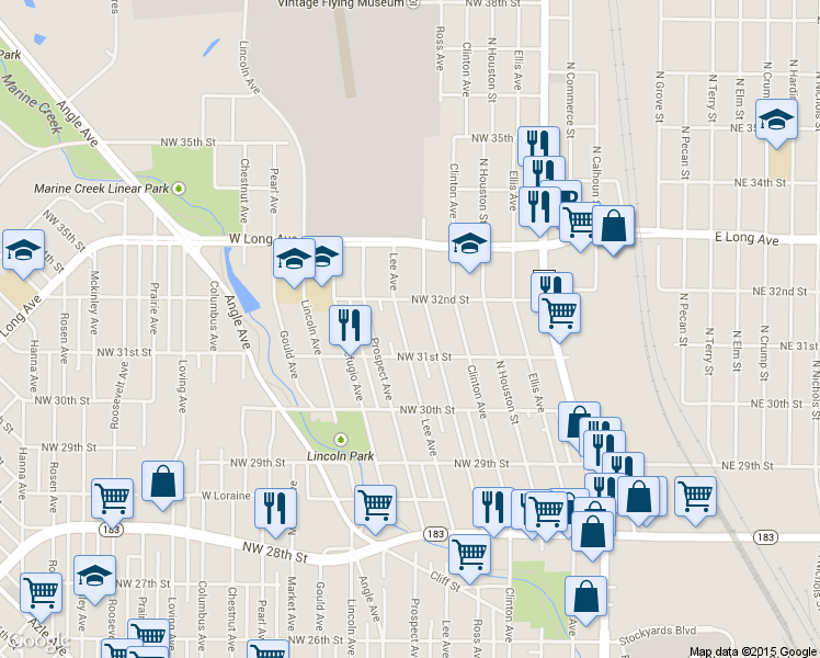 map of restaurants, bars, coffee shops, grocery stores, and more near 3113 Ross Avenue in Fort Worth