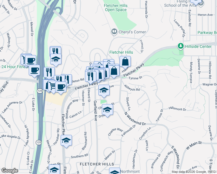 map of restaurants, bars, coffee shops, grocery stores, and more near 2299 Tampa Avenue in El Cajon