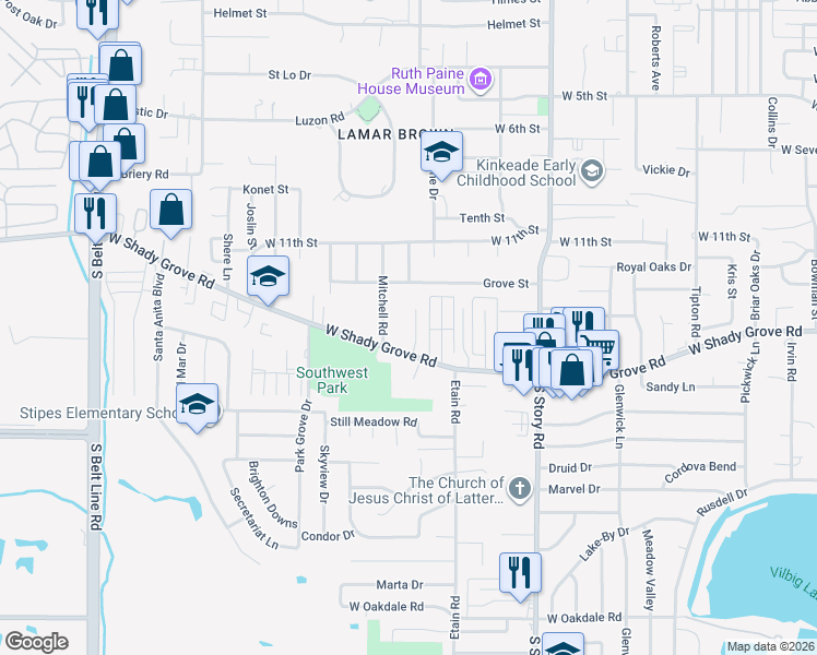map of restaurants, bars, coffee shops, grocery stores, and more near 1201 Brandon Court in Irving