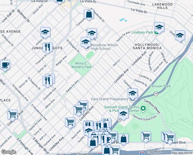 map of restaurants, bars, coffee shops, grocery stores, and more near 508 Martinique Avenue in Dallas