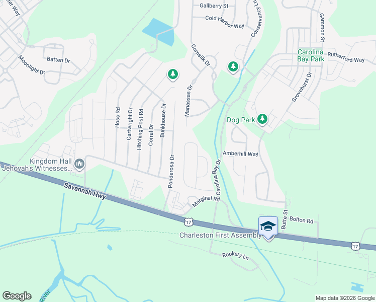 map of restaurants, bars, coffee shops, grocery stores, and more near 1700 Indaba Way in Charleston