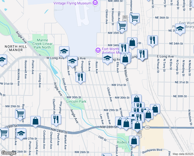 map of restaurants, bars, coffee shops, grocery stores, and more near 3113 Ross Avenue in Fort Worth