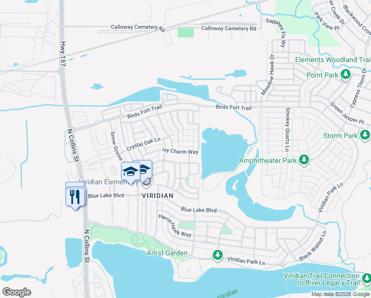 map of restaurants, bars, coffee shops, grocery stores, and more near 1121 Ivy Charm Way in Arlington
