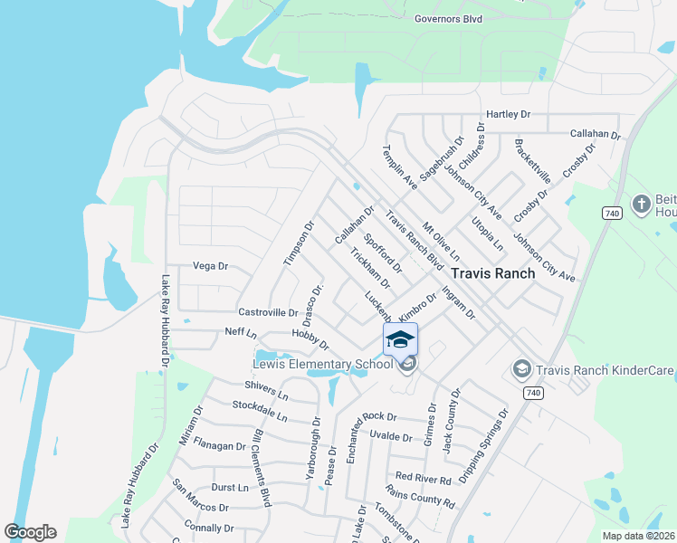 map of restaurants, bars, coffee shops, grocery stores, and more near 1625 Luckenbach Drive in Forney
