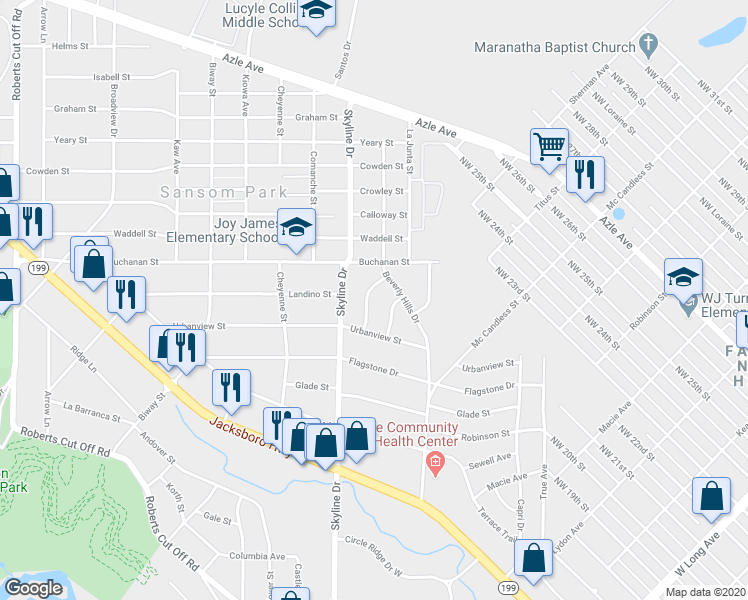 map of restaurants, bars, coffee shops, grocery stores, and more near 2720 La Monde Terrace in Fort Worth