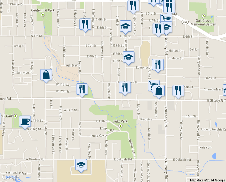 map of restaurants, bars, coffee shops, grocery stores, and more near 1221 South Britain Road in Irving