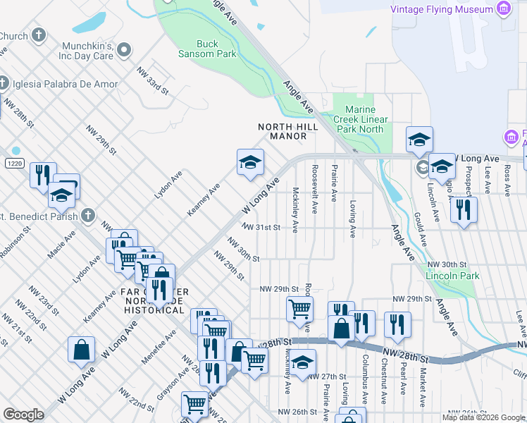 map of restaurants, bars, coffee shops, grocery stores, and more near 3110 Hanna Avenue in Fort Worth