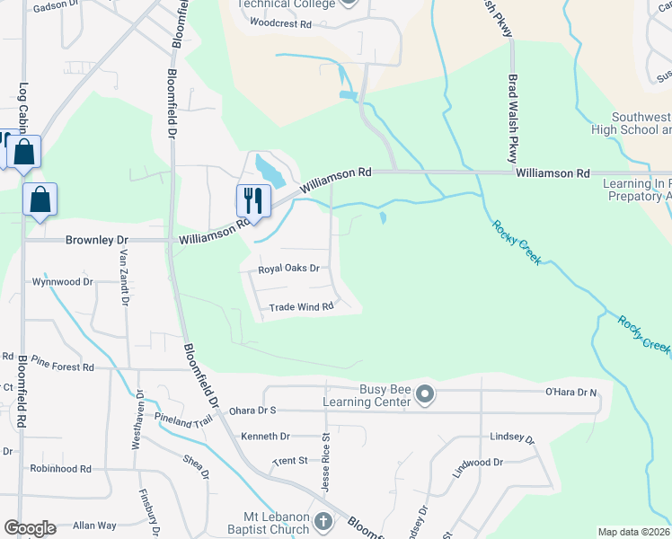 map of restaurants, bars, coffee shops, grocery stores, and more near 242 Beaumont Heights in Macon