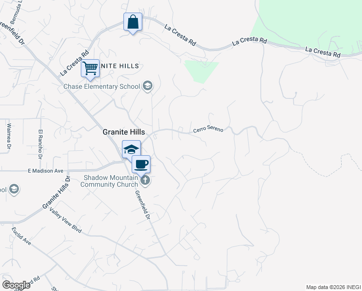 map of restaurants, bars, coffee shops, grocery stores, and more near 608 Sandra Lane in El Cajon
