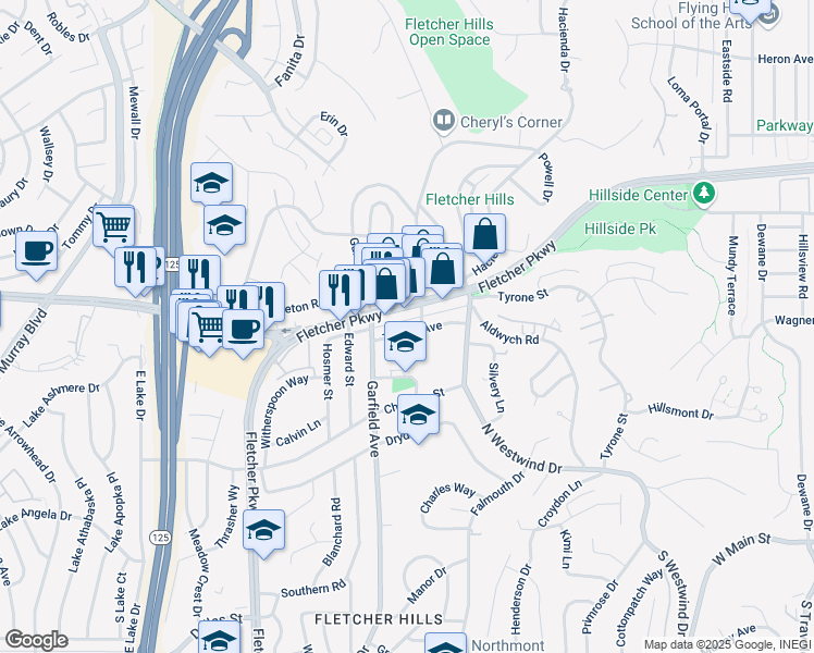 map of restaurants, bars, coffee shops, grocery stores, and more near 568 Brockton Street in El Cajon