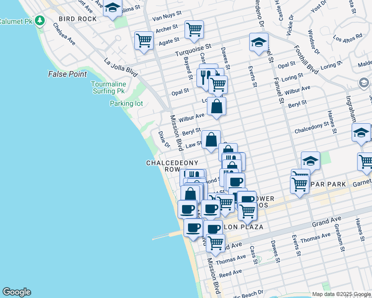 map of restaurants, bars, coffee shops, grocery stores, and more near 819 Law Street in San Diego