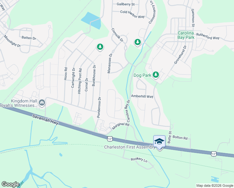 map of restaurants, bars, coffee shops, grocery stores, and more near 1645 Cristalino Circle in Charleston