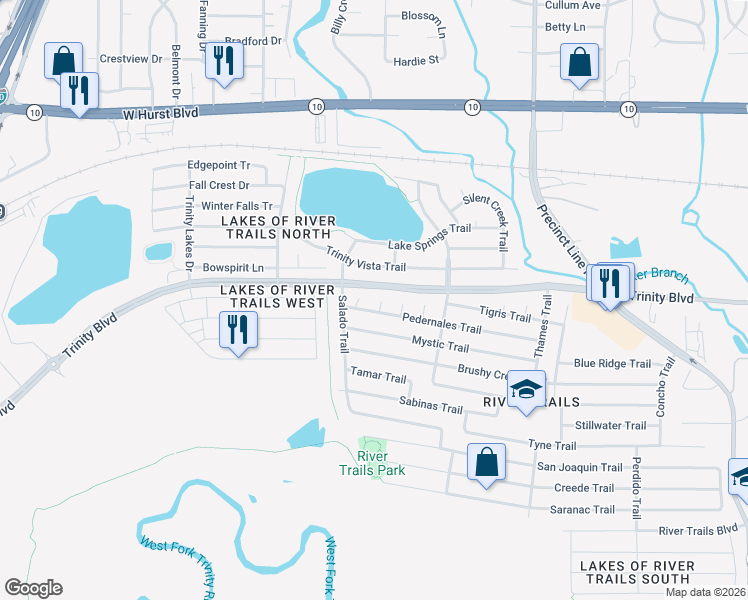 map of restaurants, bars, coffee shops, grocery stores, and more near 2904 Genessee Court in Fort Worth
