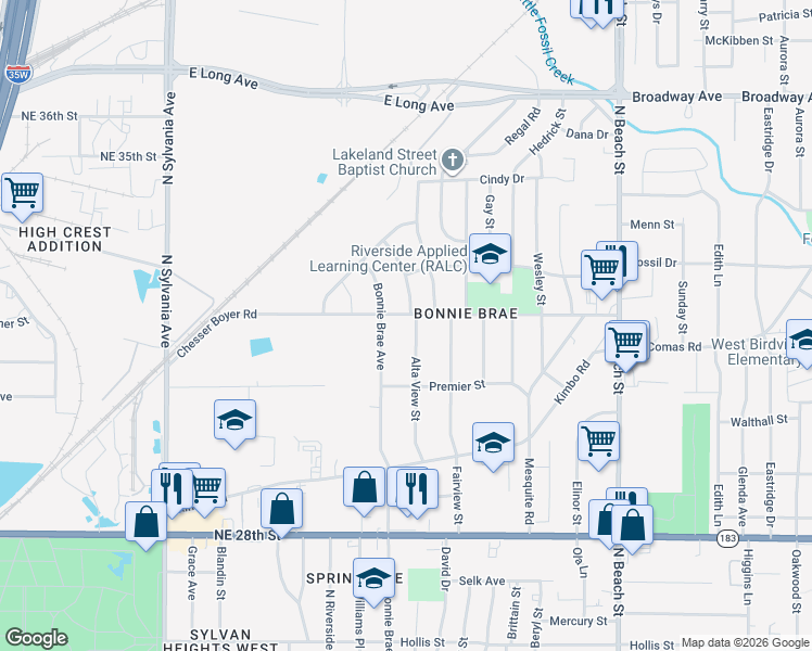 map of restaurants, bars, coffee shops, grocery stores, and more near 3137 Alta View Street in Fort Worth