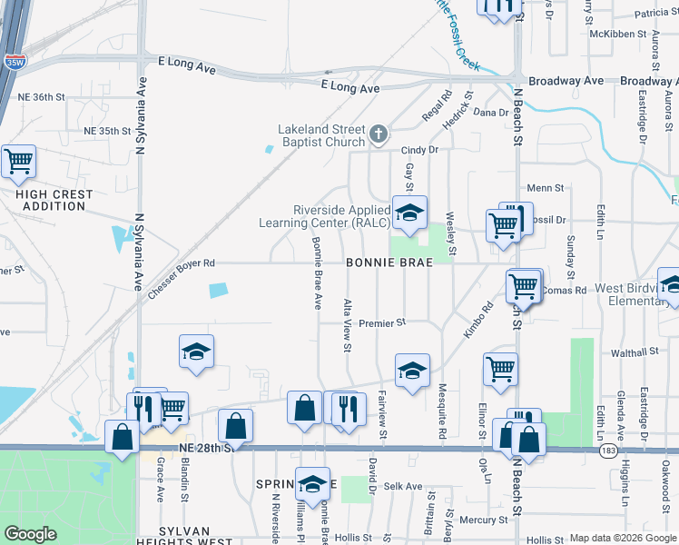 map of restaurants, bars, coffee shops, grocery stores, and more near 3137 Alta View Street in Fort Worth