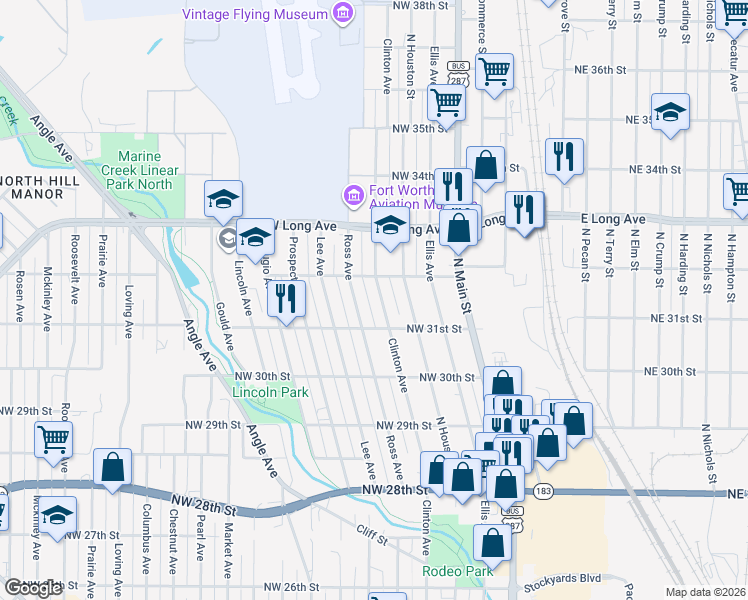 map of restaurants, bars, coffee shops, grocery stores, and more near 3112 Clinton Avenue in Fort Worth