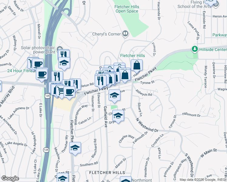 map of restaurants, bars, coffee shops, grocery stores, and more near 2384 Tampa Avenue in El Cajon