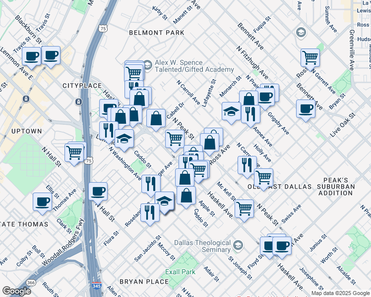 map of restaurants, bars, coffee shops, grocery stores, and more near 4212 Munger Avenue in Dallas