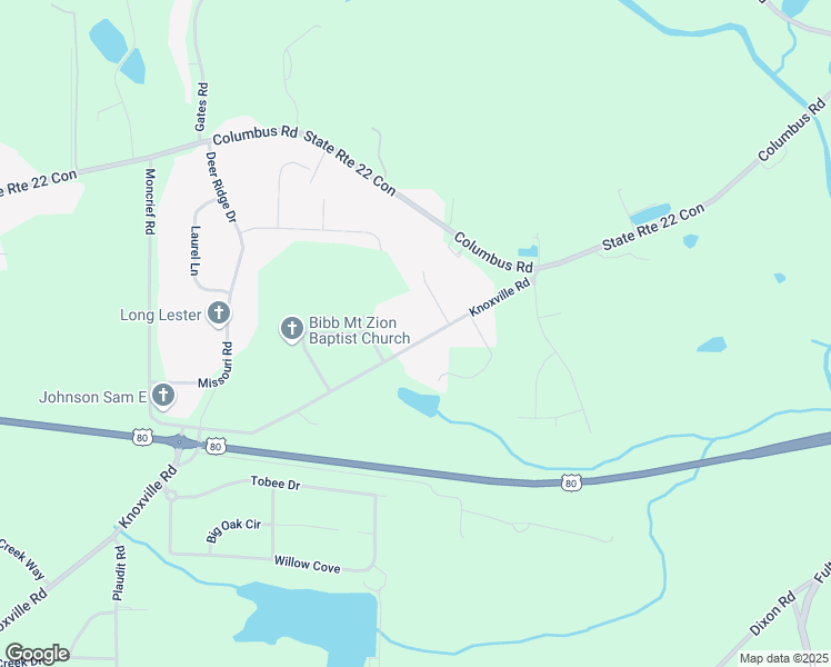 map of restaurants, bars, coffee shops, grocery stores, and more near 6787 Knoxville Road in Lizella