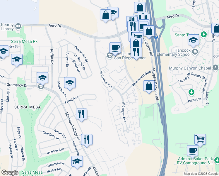 map of restaurants, bars, coffee shops, grocery stores, and more near 3206 West Canyon Avenue in San Diego