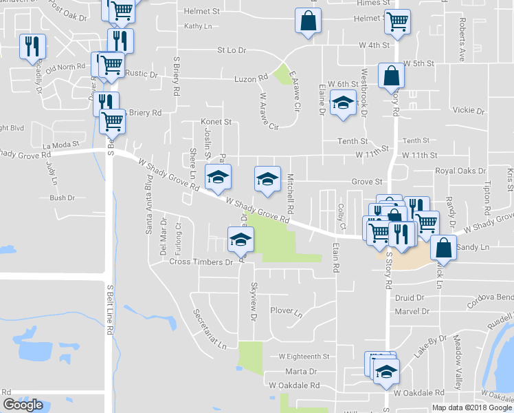 map of restaurants, bars, coffee shops, grocery stores, and more near 1208 Indy Circle in Irving