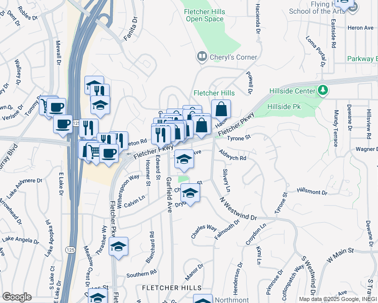 map of restaurants, bars, coffee shops, grocery stores, and more near 568 Brockton Street in El Cajon