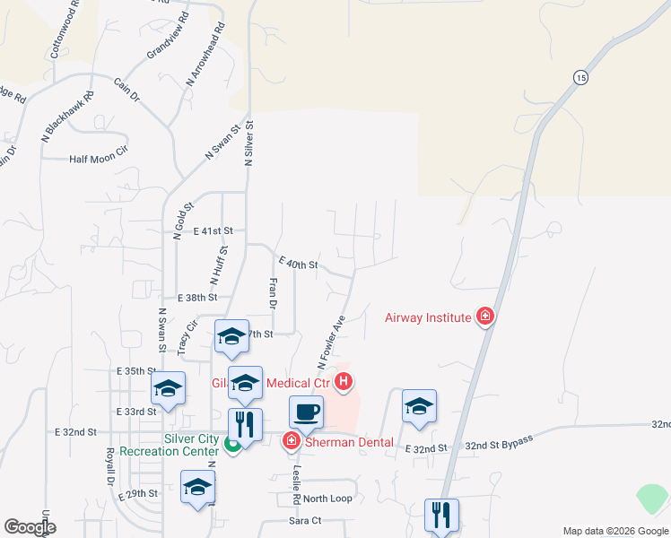 map of restaurants, bars, coffee shops, grocery stores, and more near 1219 East 40th Street in Silver City