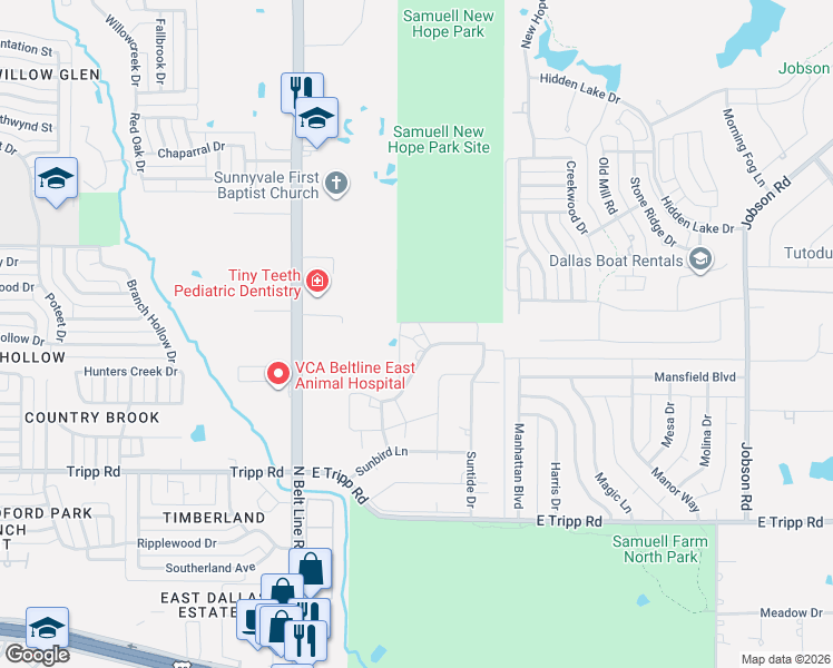 map of restaurants, bars, coffee shops, grocery stores, and more near 217 Sunray Lane in Sunnyvale