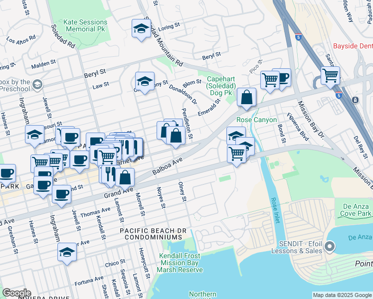 map of restaurants, bars, coffee shops, grocery stores, and more near 2330 Culver Way in San Diego
