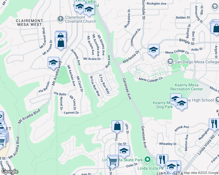 map of restaurants, bars, coffee shops, grocery stores, and more near 3016 Old Bridgeport Way in San Diego