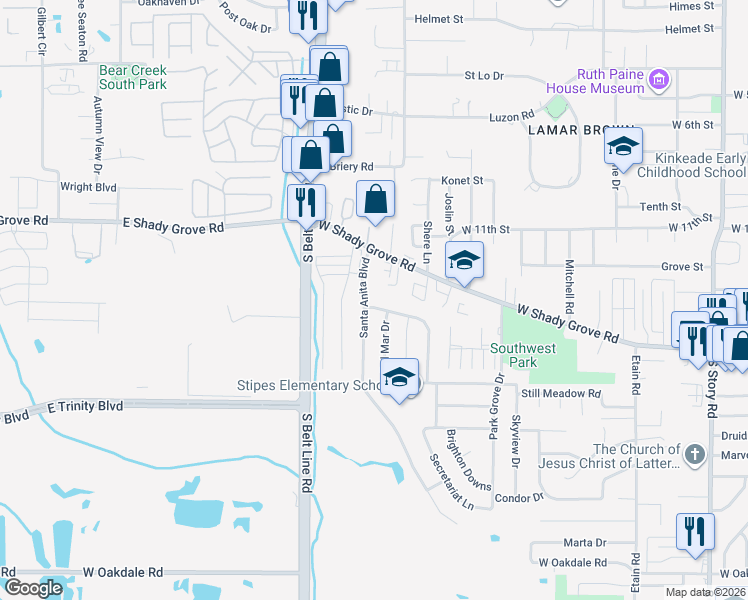 map of restaurants, bars, coffee shops, grocery stores, and more near 42 Preakness Dr in Irving