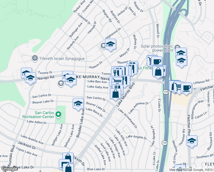 map of restaurants, bars, coffee shops, grocery stores, and more near 8433 Lake Gaby Avenue in San Diego