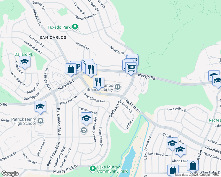map of restaurants, bars, coffee shops, grocery stores, and more near 6827 Caminito Mundo in San Diego