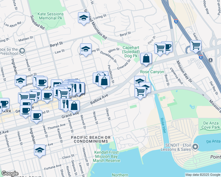 map of restaurants, bars, coffee shops, grocery stores, and more near 2330 Culver Way in San Diego