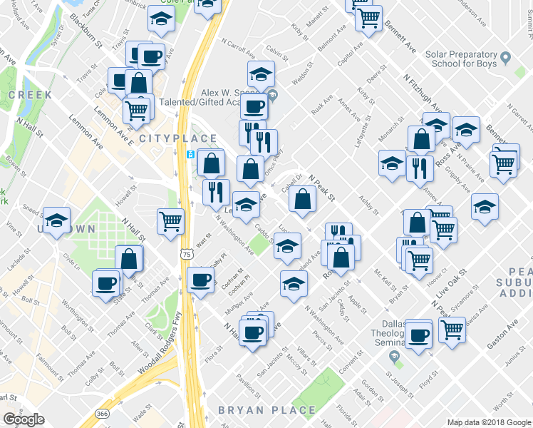map of restaurants, bars, coffee shops, grocery stores, and more near 2014 Lucille Street in Dallas