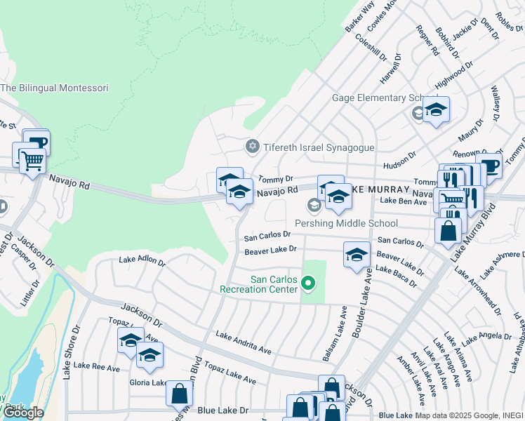 map of restaurants, bars, coffee shops, grocery stores, and more near 6548 Bantam Lake Circle in San Diego