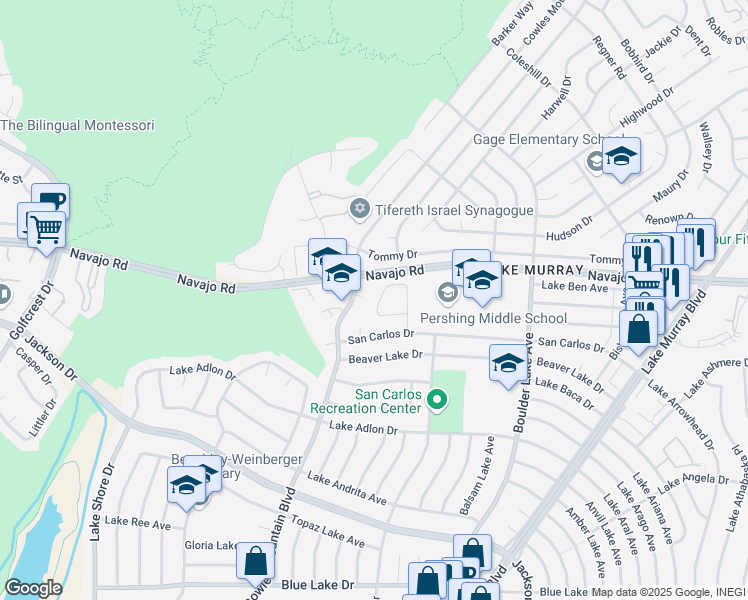 map of restaurants, bars, coffee shops, grocery stores, and more near 6548 Bantam Lake Circle in San Diego