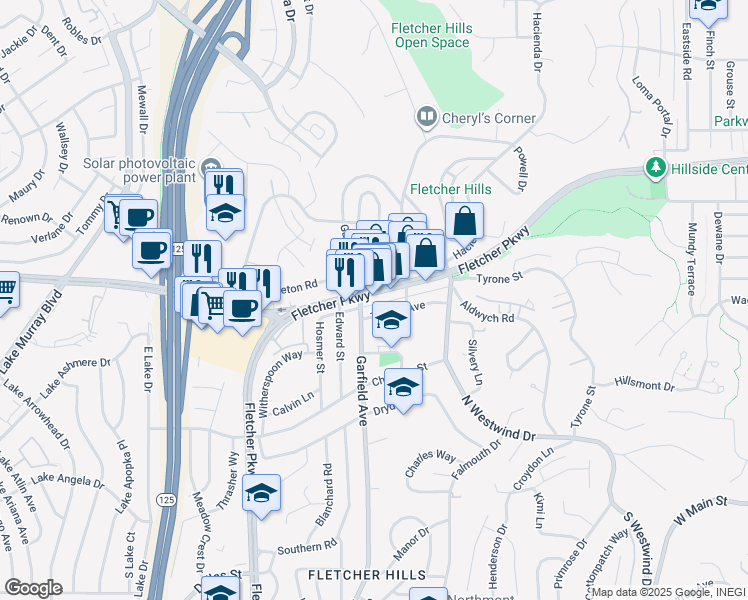 map of restaurants, bars, coffee shops, grocery stores, and more near 2384 Tampa Avenue in El Cajon
