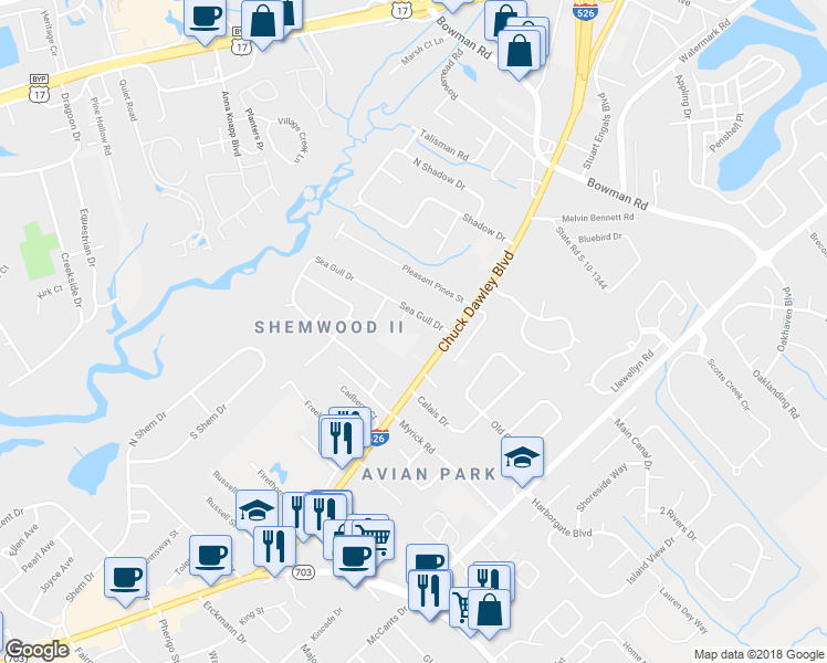 map of restaurants, bars, coffee shops, grocery stores, and more near 931 Blackrail Court in Mount Pleasant