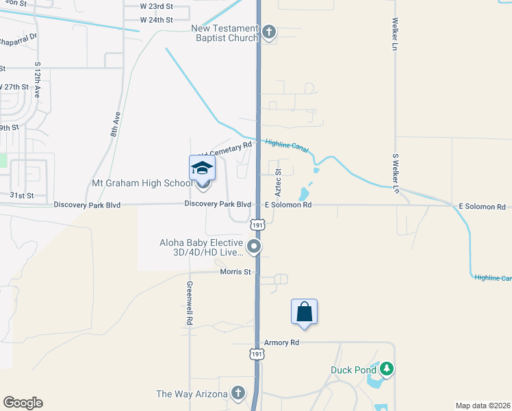 map of restaurants, bars, coffee shops, grocery stores, and more near 2524 U.S. 191 in Safford