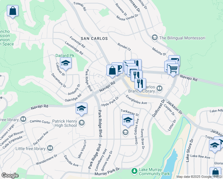 map of restaurants, bars, coffee shops, grocery stores, and more near in San Diego