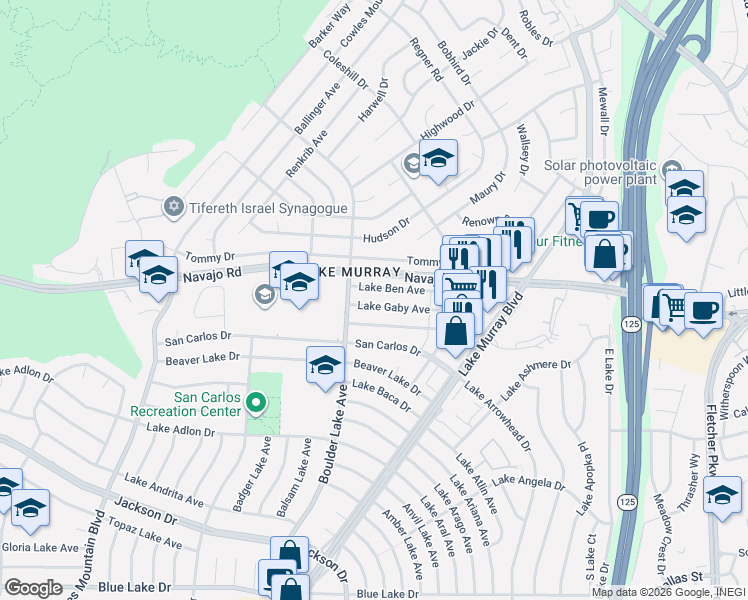 map of restaurants, bars, coffee shops, grocery stores, and more near 8353 Lake Gaby Avenue in San Diego