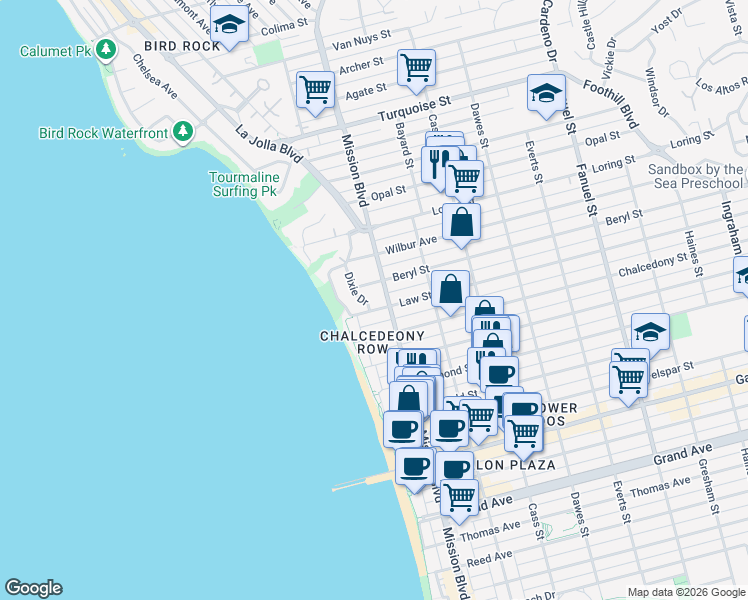 map of restaurants, bars, coffee shops, grocery stores, and more near 4853 Dixie Drive in San Diego