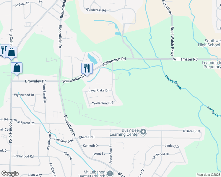 map of restaurants, bars, coffee shops, grocery stores, and more near 242 Beaumont Heights in Macon